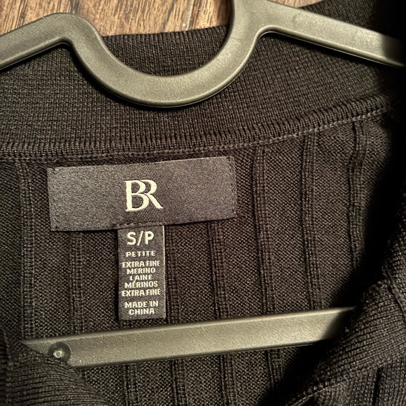 Banana Republic Black Ribbed Long-Sleeve Polo 100% Extra Fine Merino Wool - Picture 3 of 6